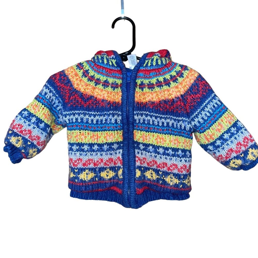 Gap Colorful  Infant Zip Up Cardigan Hooded Sweater Nordic Design 6-12 months